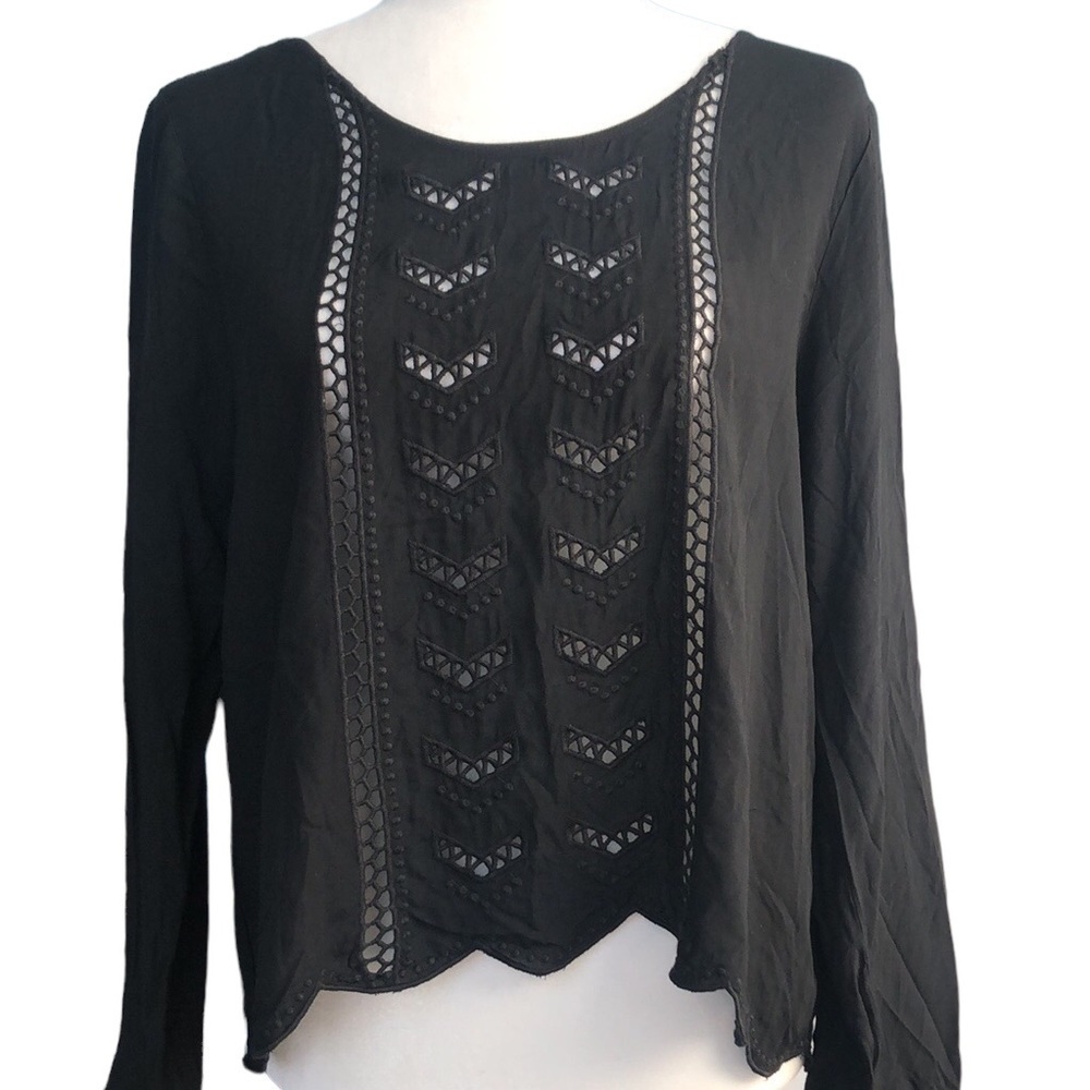 Gab & Kate Cut Out Black Blouse With Criss Cross Back, Size S